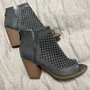 Sugar Gray Heeled Boots with Perforated Suede